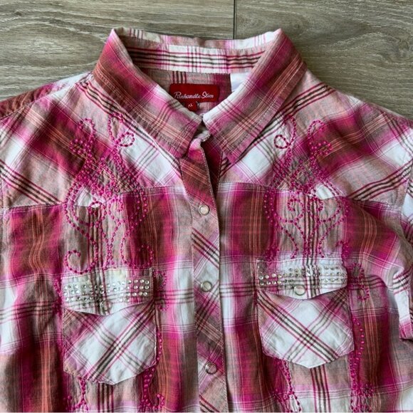 Panhandle Slim Embroidered Rhinestones Plaid  Western Shirt - Picture 6 of 14